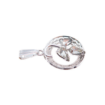 SORRENTO Sterling Silver Antique Art Deco Rhinestone Floral Mini Charm Pendant
