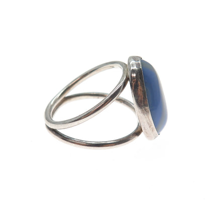 925 Sterling Silver Vintage Real Blue Lace Agate Modernist Ring Size 6.5