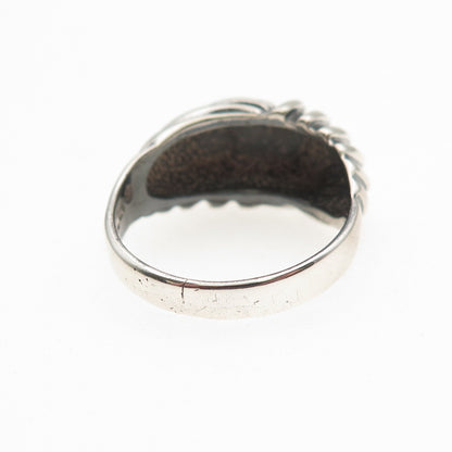 925 Sterling Silver Vintage Modernist Ribbed Dome Oxidized Ring Size 8.75