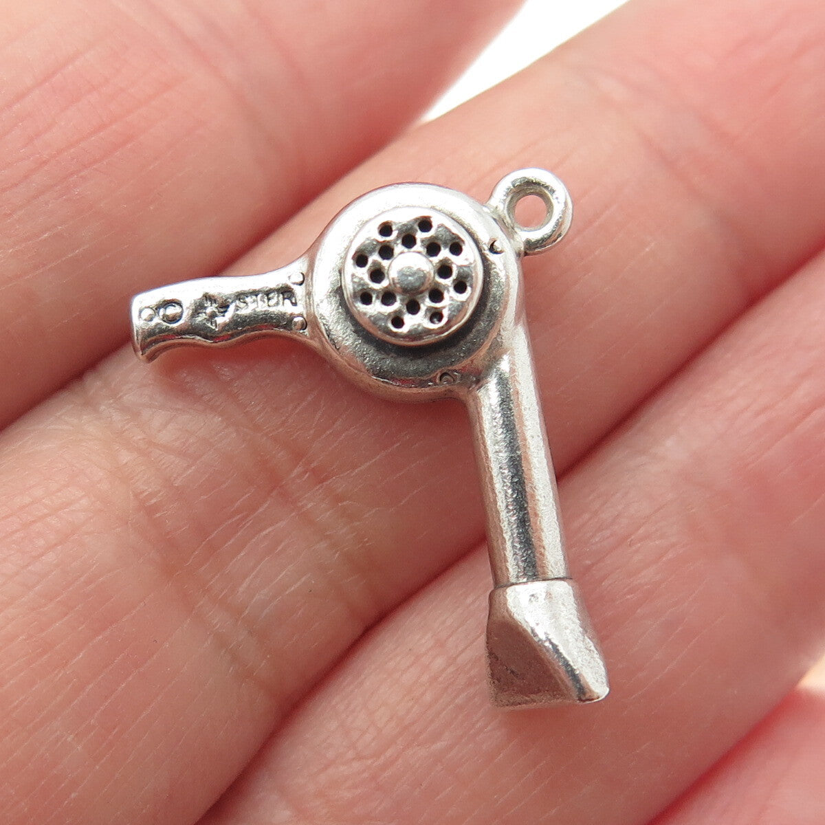 SUN WEST 925 Sterling Silver Vintage Hair Dryer 3D Pendant
