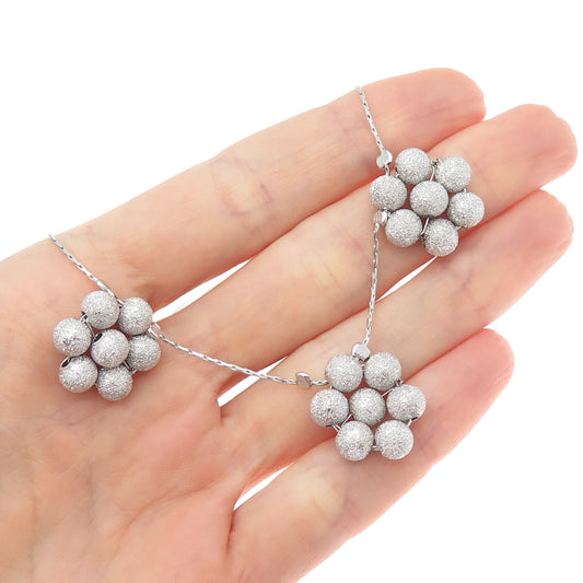 925 Sterling Silver Vintage Ball Beaded Flower Round Box Chain Necklace 18"