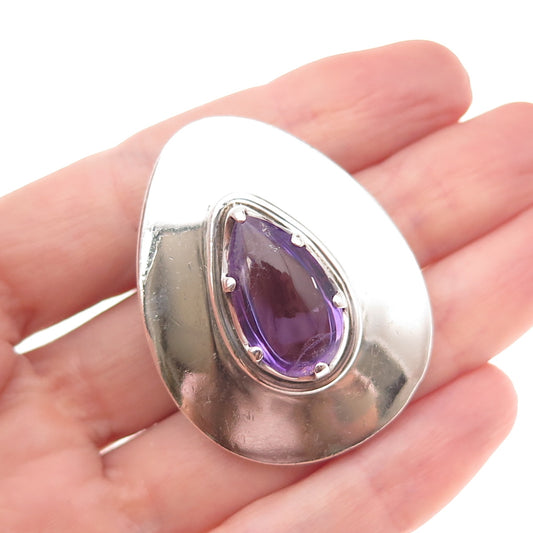 Los Ballesteros 925 Sterling Silver Vintage Mexico Amethyst Pin Brooch / Pendant