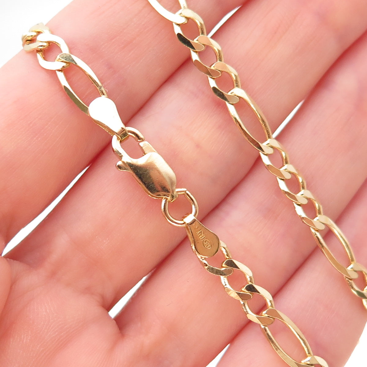 Han 925 Sterling Silver Gold Plated Italy Figaro Chain Necklace 18"