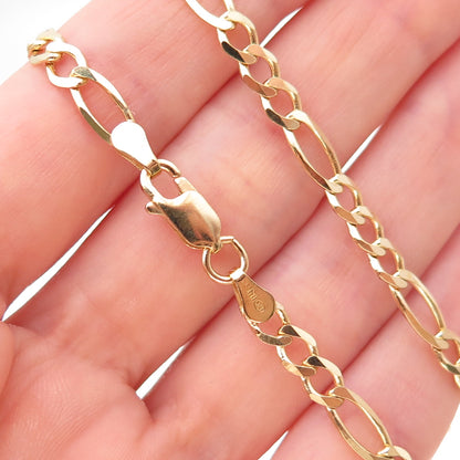 Han 925 Sterling Silver Gold Plated Italy Figaro Chain Necklace 18"