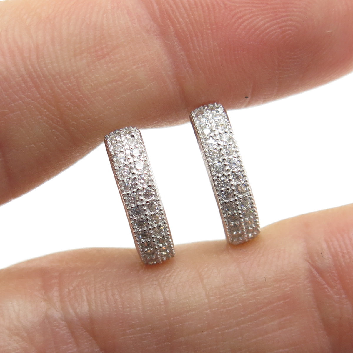 925 Sterling Silver Round-Cut C Z Hoop Earrings