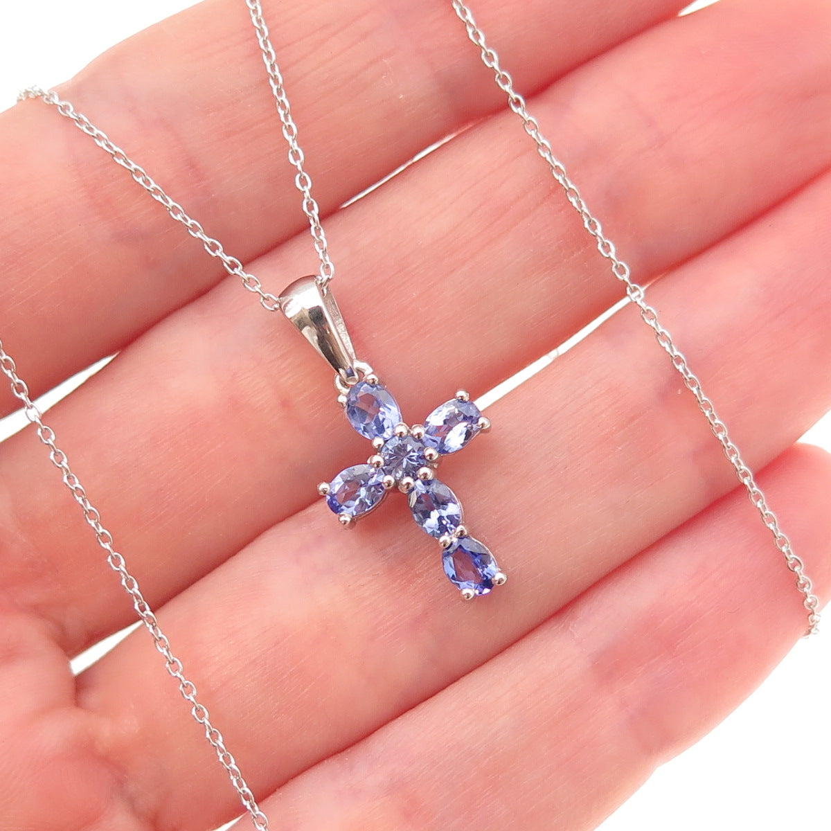 Chuck Clemency 925 Sterling Silver Real Tanzanite Cross Cable Chain Necklace 20"