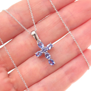 Chuck Clemency 925 Sterling Silver Real Tanzanite Cross Cable Chain Necklace 20"