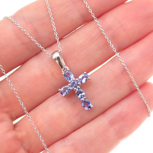 Chuck Clemency 925 Sterling Silver Real Tanzanite Cross Cable Chain Necklace 20"