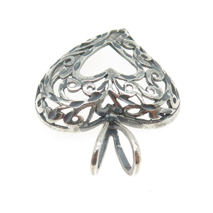 MORNING SUN 925 Sterling Silver Vintage Ornate Heart Pendant