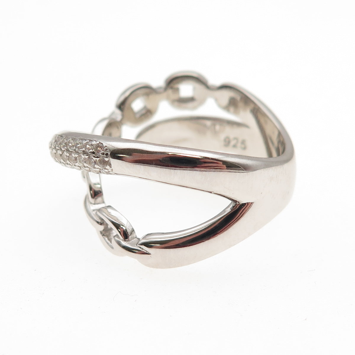 925 Sterling Silver Round-Cut C Z Multi-Chain Crisscross Ring Size 8.25