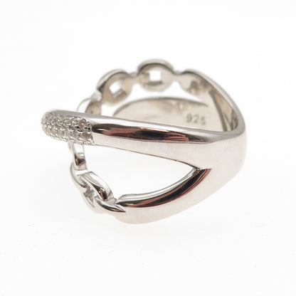 925 Sterling Silver Round-Cut C Z Multi-Chain Crisscross Ring Size 8.25
