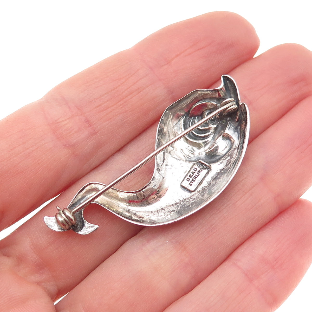 BEAU 925 Sterling Silver Vintage Koi Fish Repousse Oxidized Pin Brooch