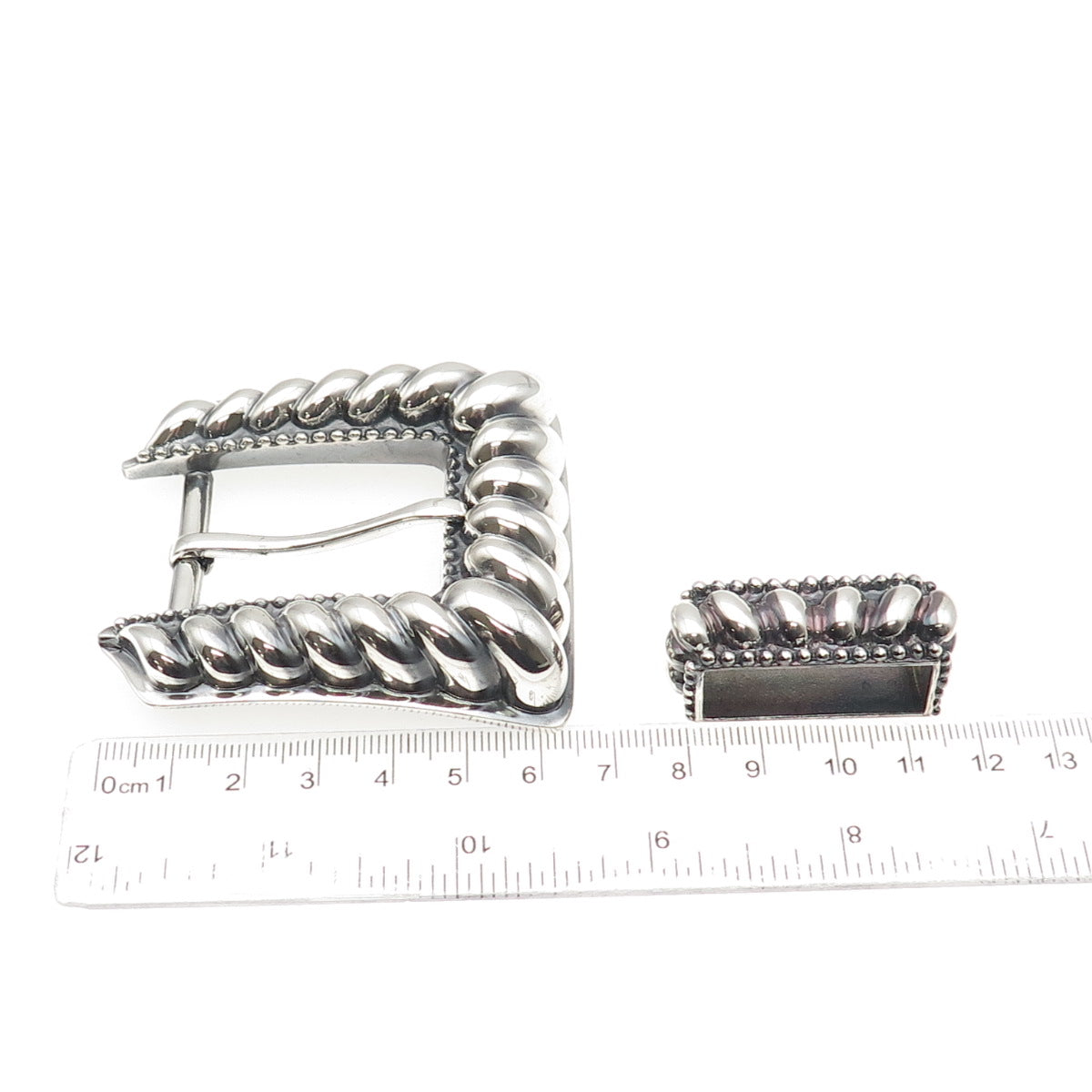 Kirk Smith Navajo Old Pawn 925 Sterling Silver Vintage Tribal Belt Loop & Buckle