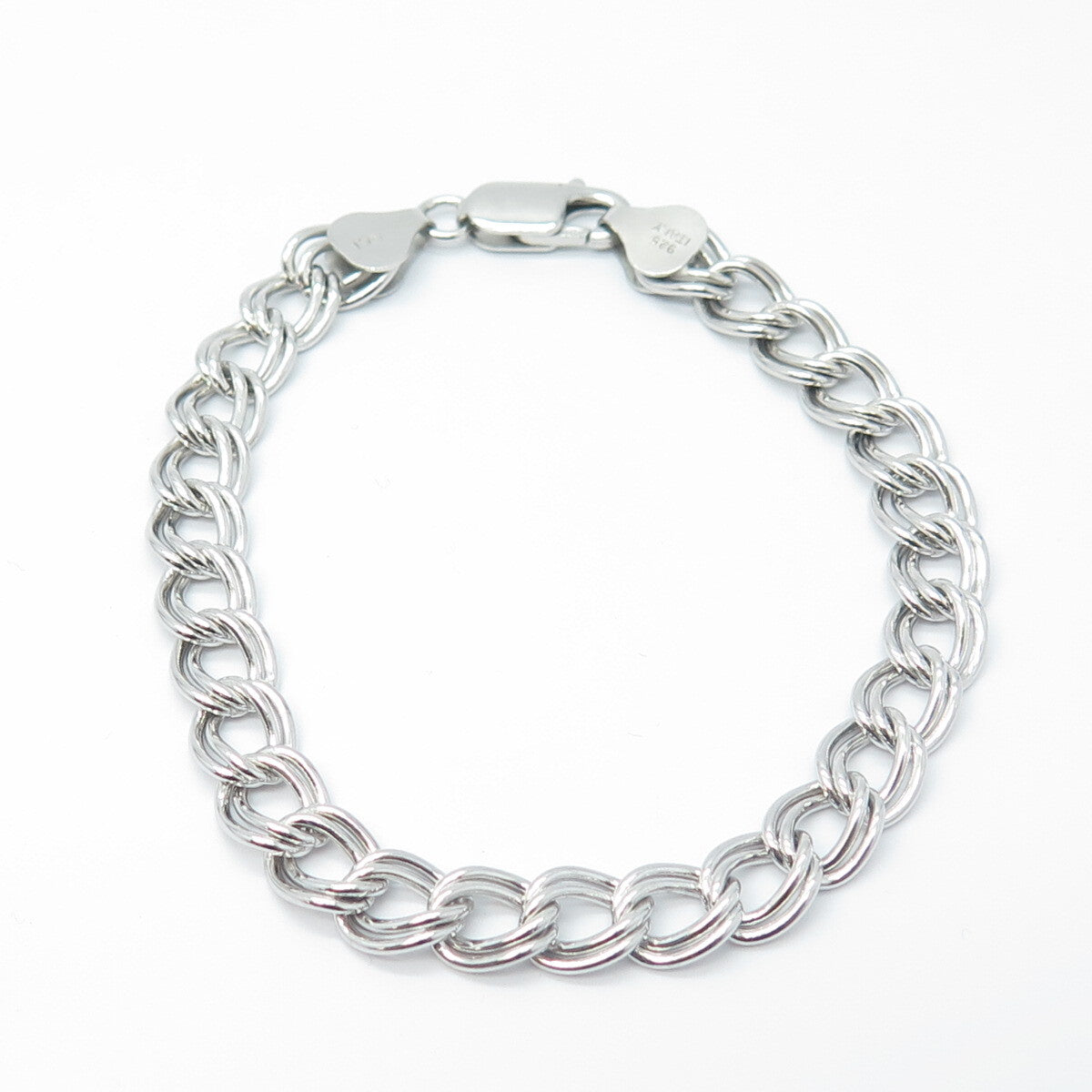 925 Sterling Silver Italy Double Cable Link Bracelet 7"