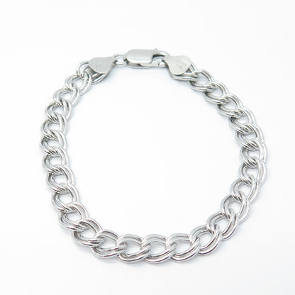 925 Sterling Silver Italy Double Cable Link Bracelet 7"