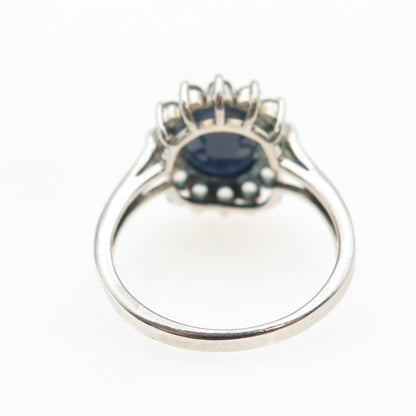 DEE BERKLE 925 Sterling Silver Real Sapphire & White Topaz Ring Size 8.25