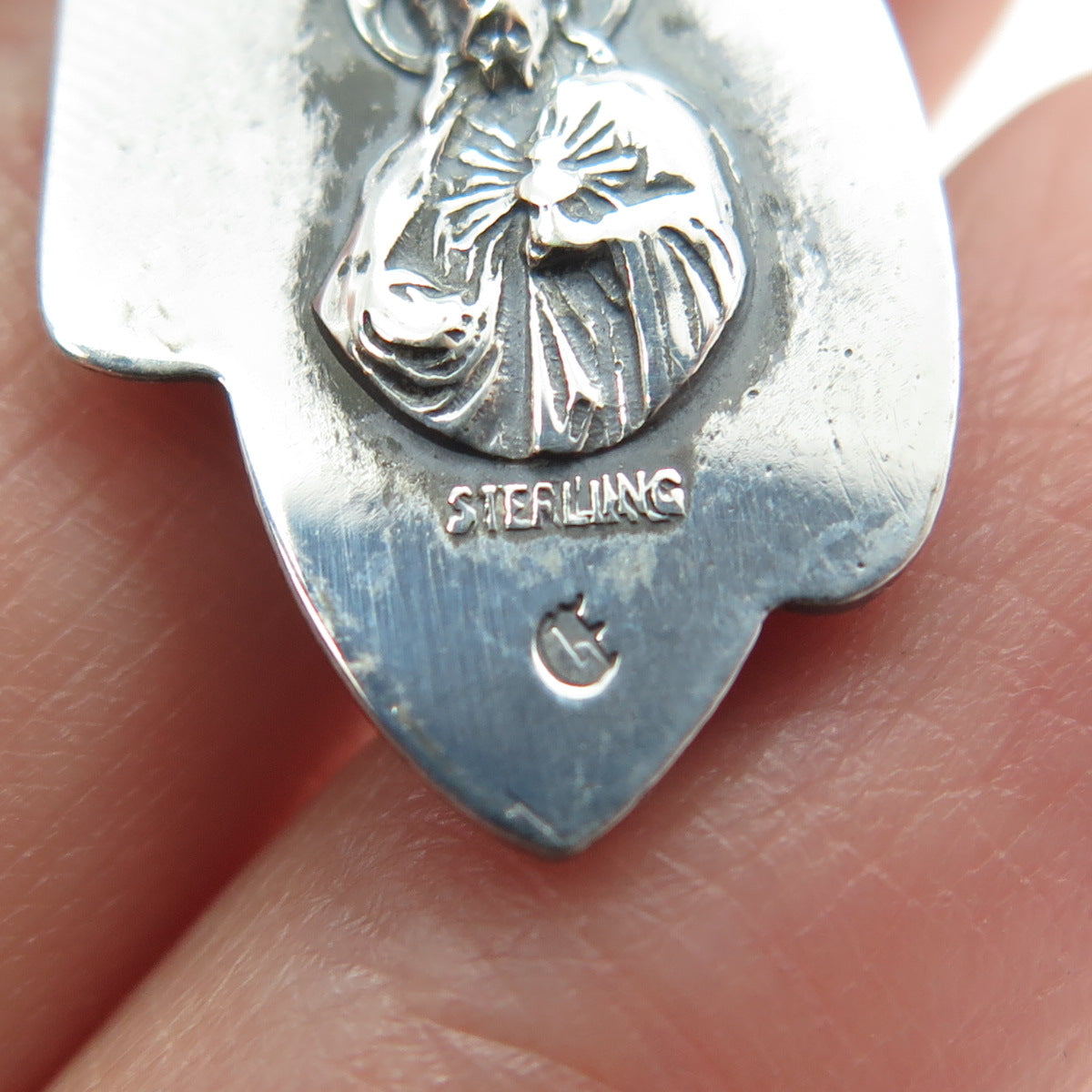 925 Sterling Silver Antique Art Deco St. Mary & Baby Jesus Religious Pendant