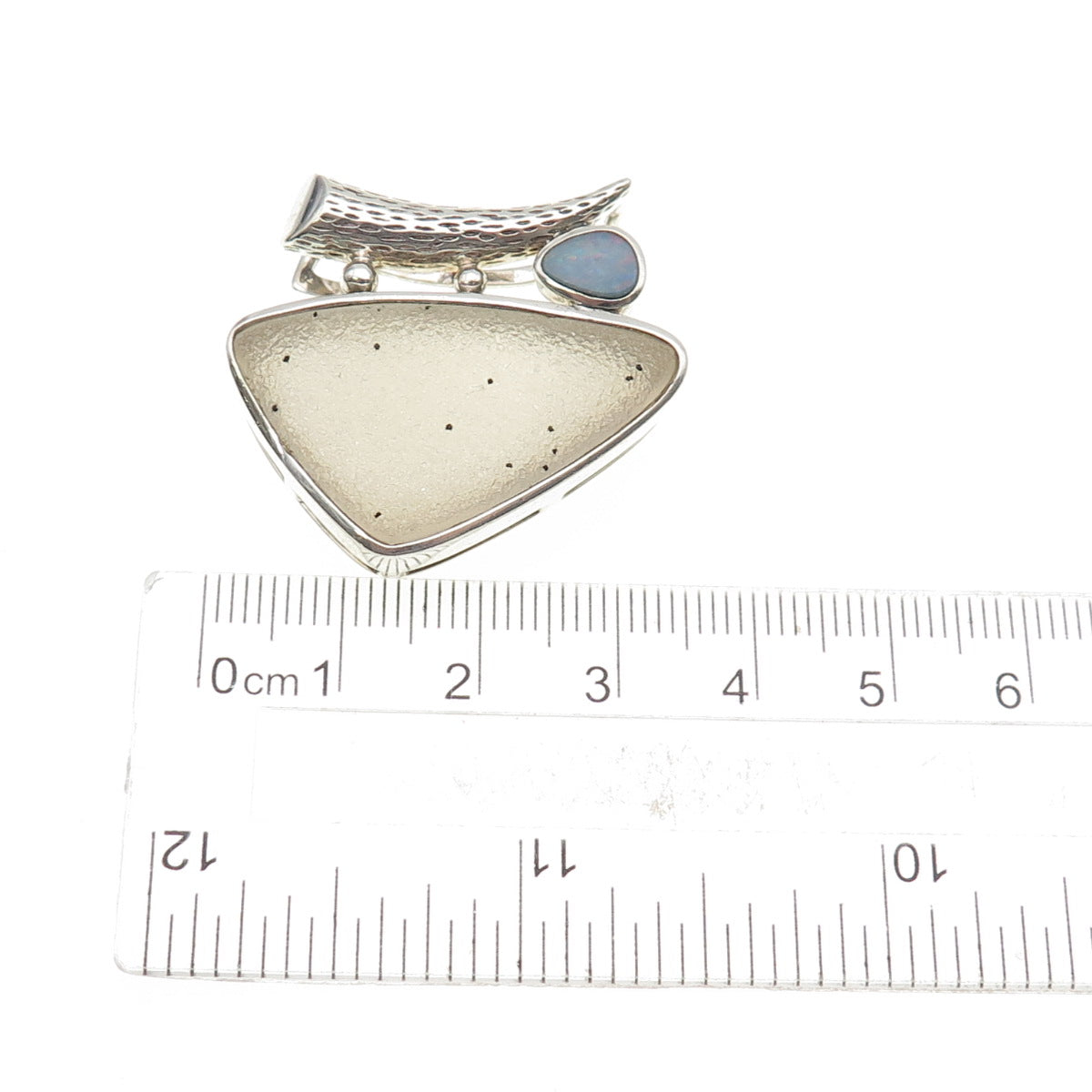 Whitney Kelly Sterling Silver Vintage Real Druzy & Opal Modernist Slide Pendant