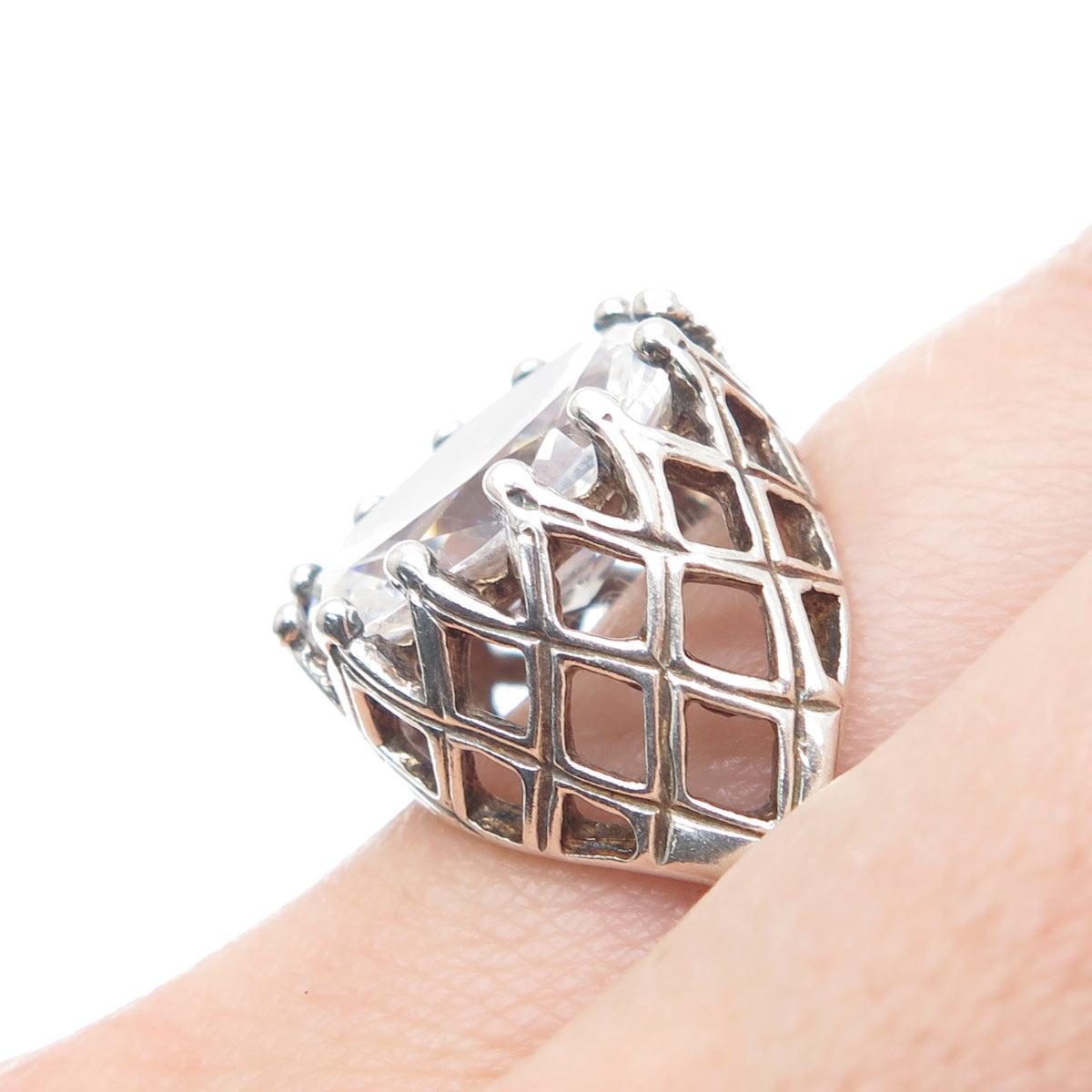 KABANA 925 Sterling Silver Vintage Oval-Cut C Z Woven Oxidized Ring Size 8