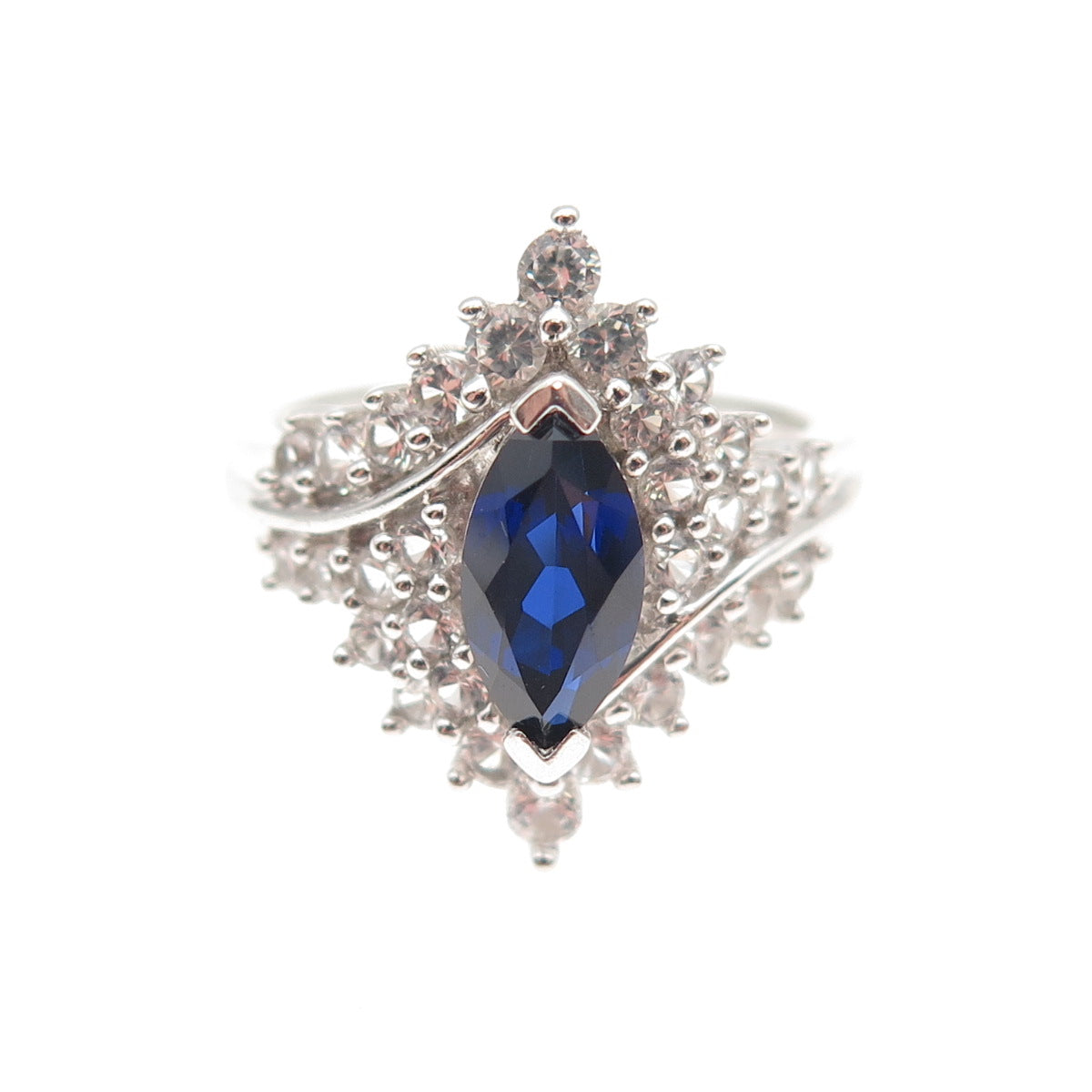 JH Young Sterling Silver Lab-Created Sapphire Real White Topaz Ring Size 7.25