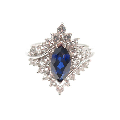 JH Young Sterling Silver Lab-Created Sapphire Real White Topaz Ring Size 7.25