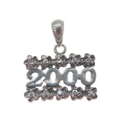 925 Sterling Silver Vintage C Z 2000 Millennium Flower Minimalist Charm Pendant