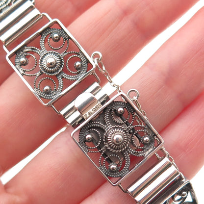 Finn Jensen 925S Sterling / 830S Silver Vintage Norway Floral Bracelet 7.25"