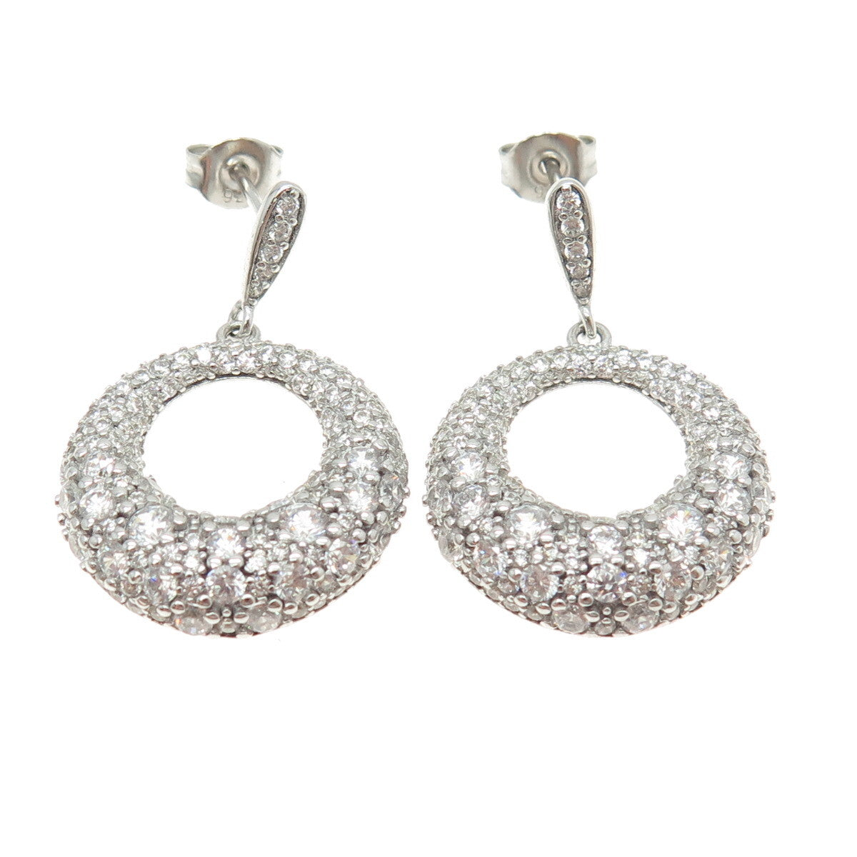 925 Sterling Silver Round-Cut C Z Crescent Dangling Earrings