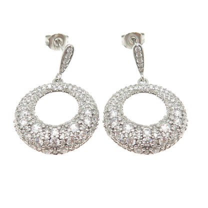 925 Sterling Silver Round-Cut C Z Crescent Dangling Earrings