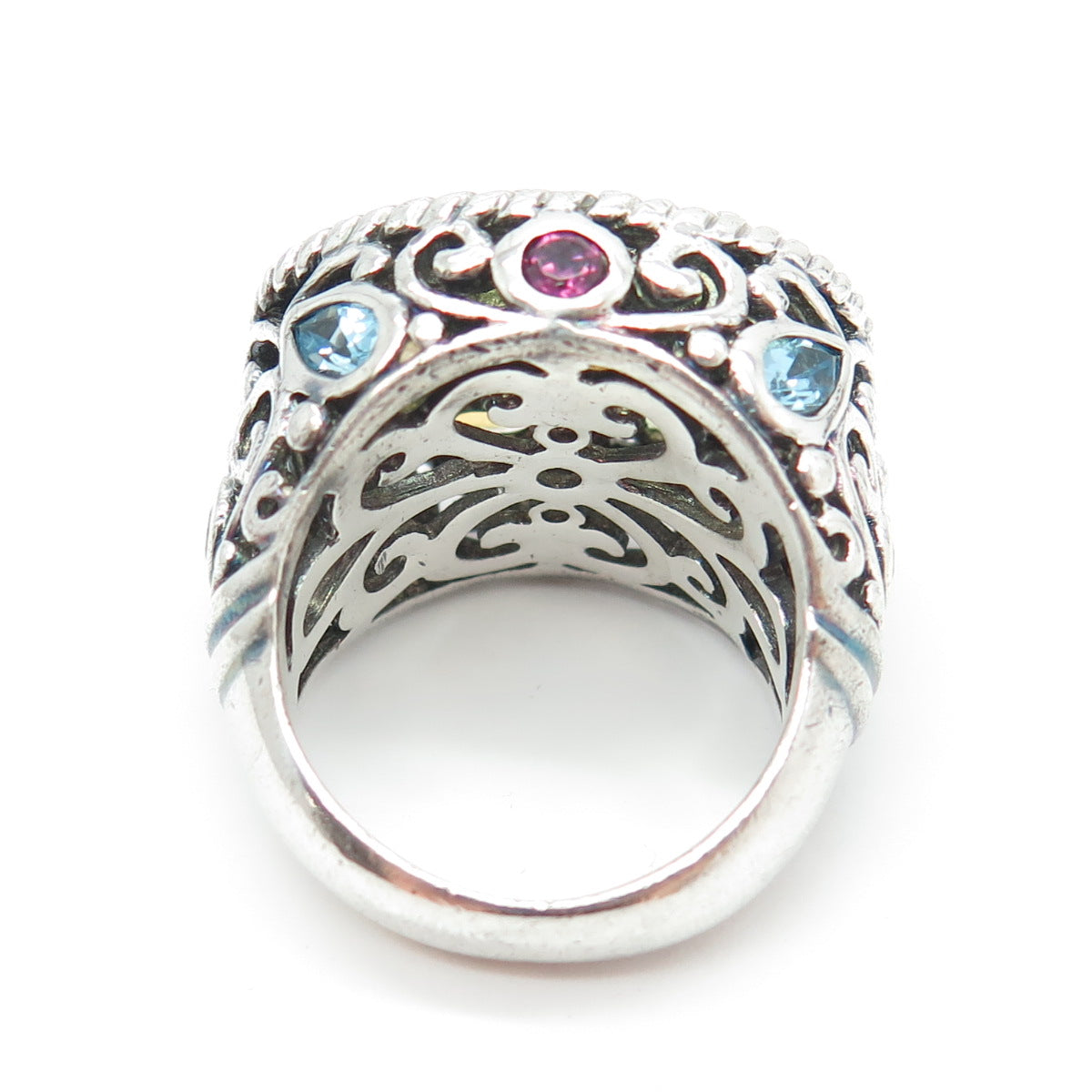 925 Sterling Silver Vintage Amethyst Citrine Peridot Topaz Gem Ring Size 7.25