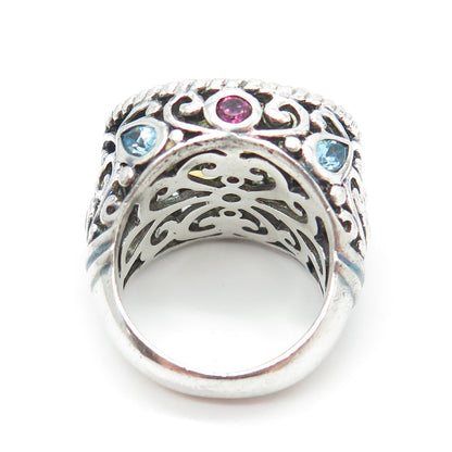 925 Sterling Silver Vintage Amethyst Citrine Peridot Topaz Gem Ring Size 7.25