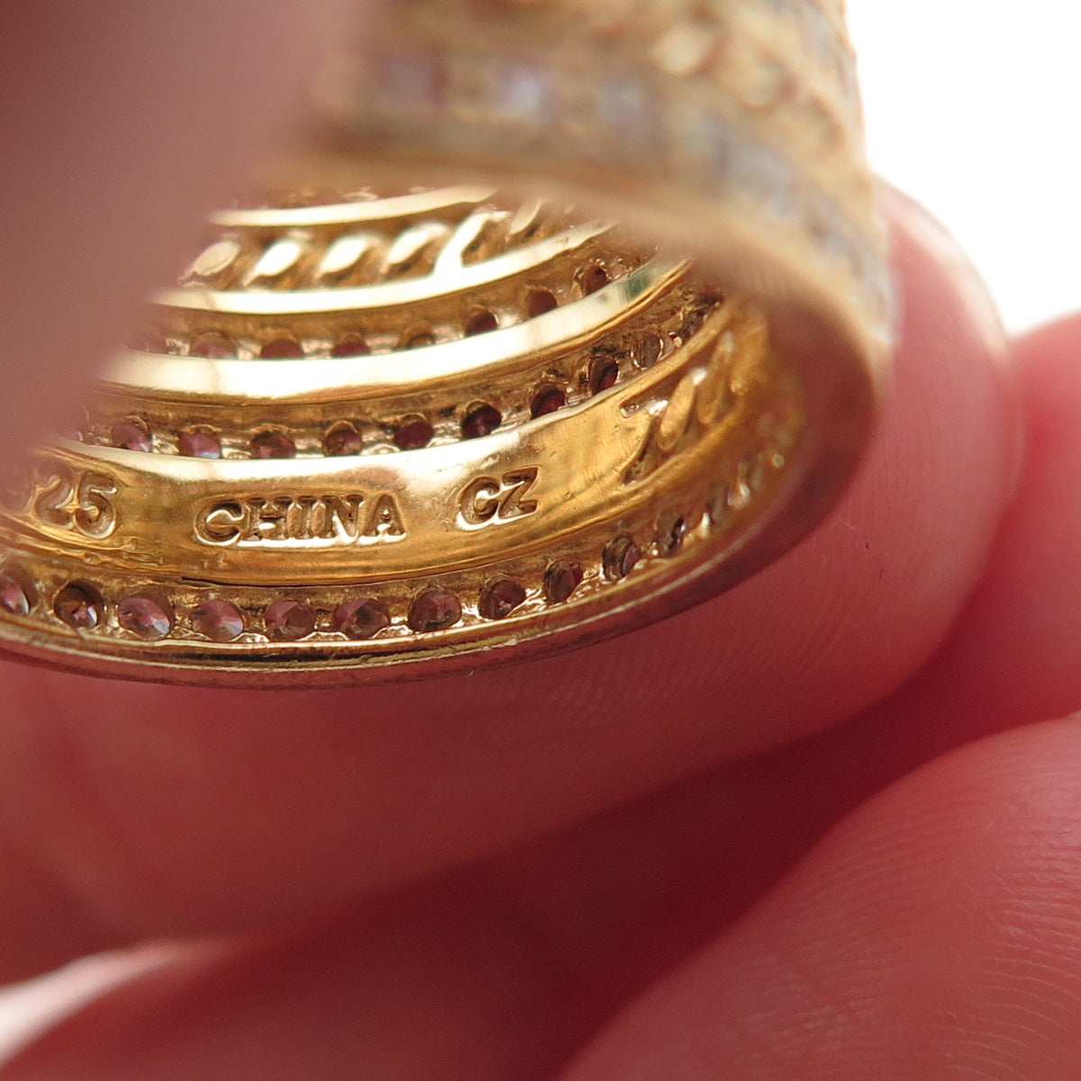 SONIA B. 925 Sterling Silver Gold Plated Round-Cut C Z Wide Band Ring Size 7.5