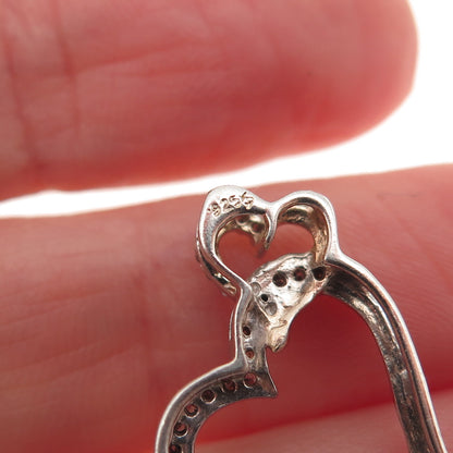 925 Sterling Silver Real Diamond Double Heart Mini Slide Charm Pendant