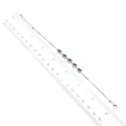 925 Sterling Silver Pear & Round-Cut Red White C Z Teardrop Bracelet 6.5-7.5"