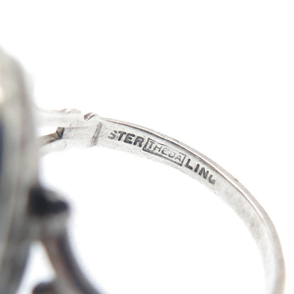 THEDA 925 Sterling Silver Antique Marcasite Ring Size 6.5 (missing 1 stone)