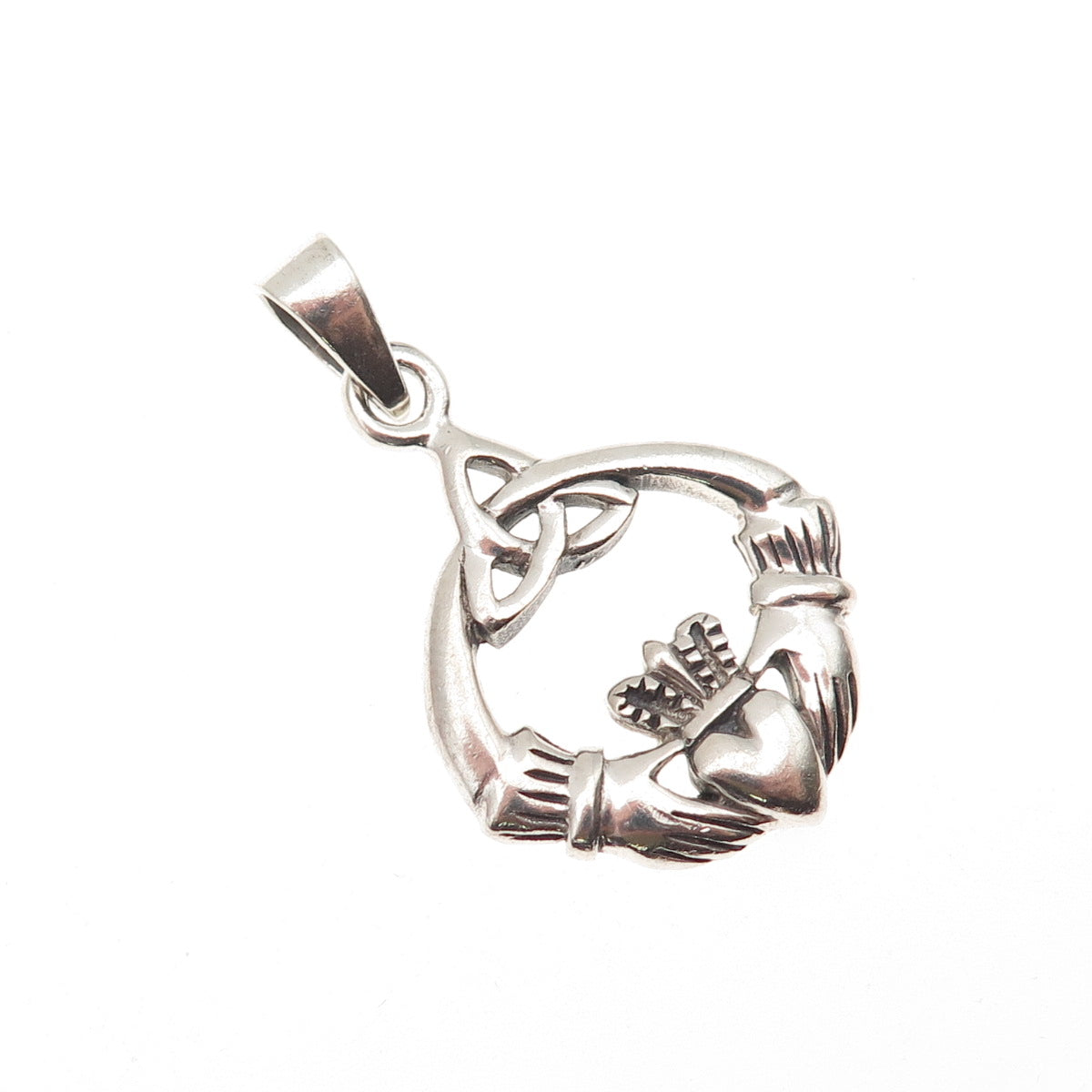 925 Sterling Silver Vintage Irish Claddagh Oxidized Charm Pendant