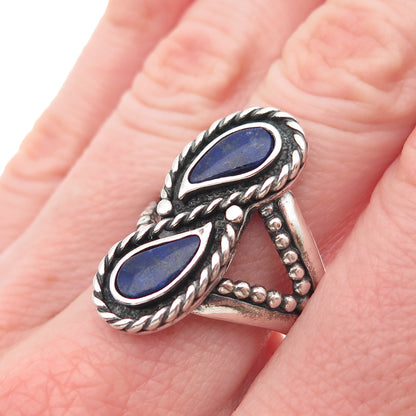 Carolyn Pollack Old Pawn Sterling Silver Vintage Lapis Oxidized Ring Size 9.25