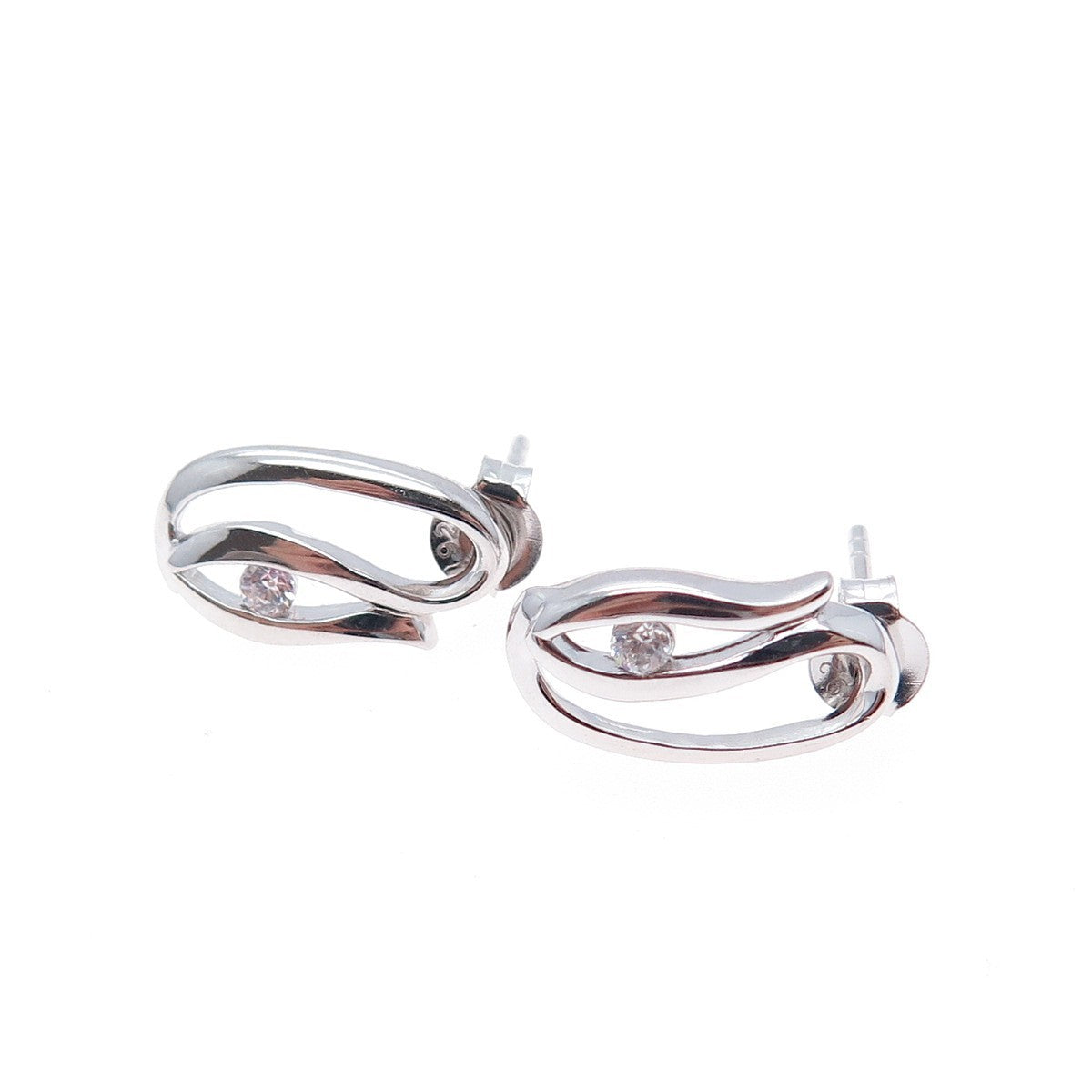 925 Sterling Silver Round-Cut C Z Floral Earrings