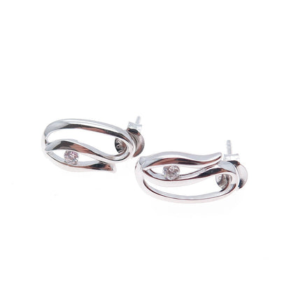 925 Sterling Silver Round-Cut C Z Floral Earrings
