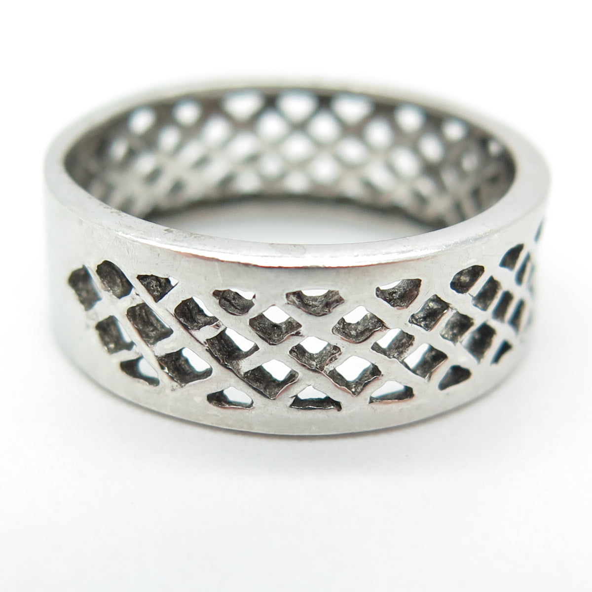 925 Sterling Silver Vintage Grid / Cage Band Ring Size 8.75
