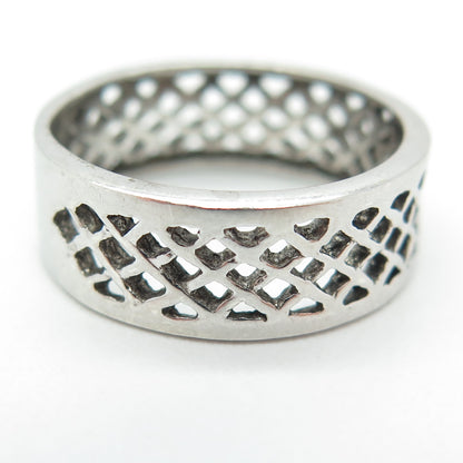 925 Sterling Silver Vintage Grid / Cage Band Ring Size 8.75