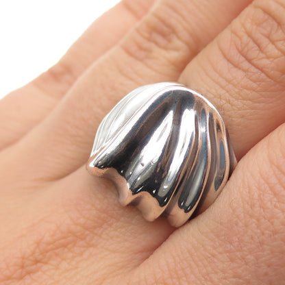 925 Sterling Silver Vintage Mexico Modernist Wavy Dome Oxidized Ring Size 7.5
