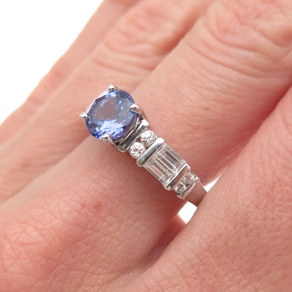925 Sterling Silver Real Round-Cut Iolite & White Topaz Ring Size 8