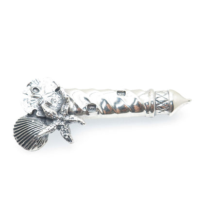 925 Sterling Silver Vintage Lighthouse Sea Life Oxidized Pin Brooch