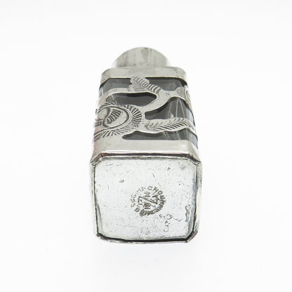 MZOI 925 Sterling Silver Vintage Mexico Glass Engraved Perfume Bottle