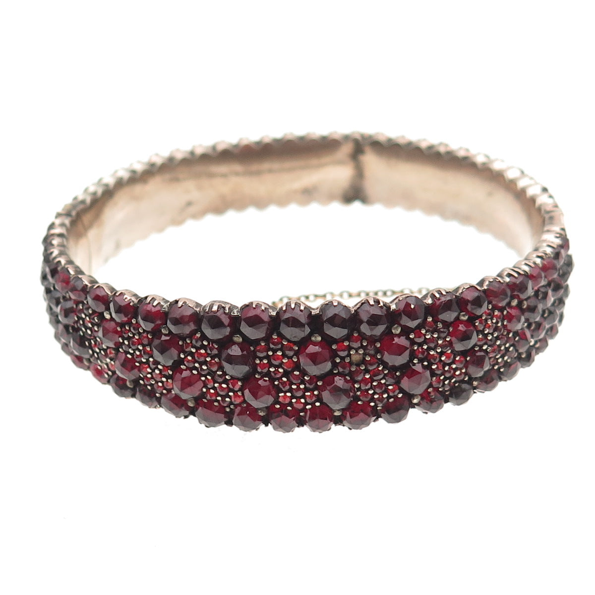 925 Sterling GF Antique Art Deco Bohemian Garnet Bracelet 7" (missing 1 stone)