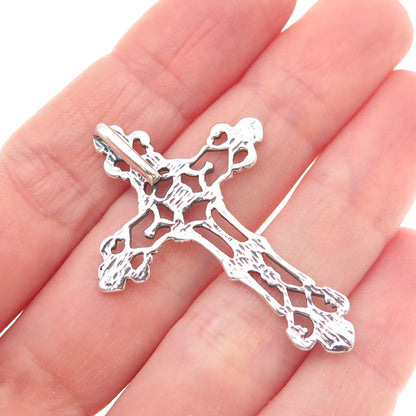 925 Sterling Silver Vintage Fleur de Lis Cross Oxidized Slide Pendant