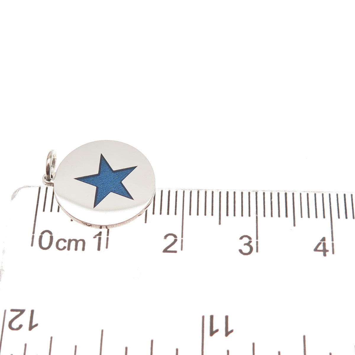 925 Sterling Silver Blue Enamel Star Round Tag Mini Charm Pendant