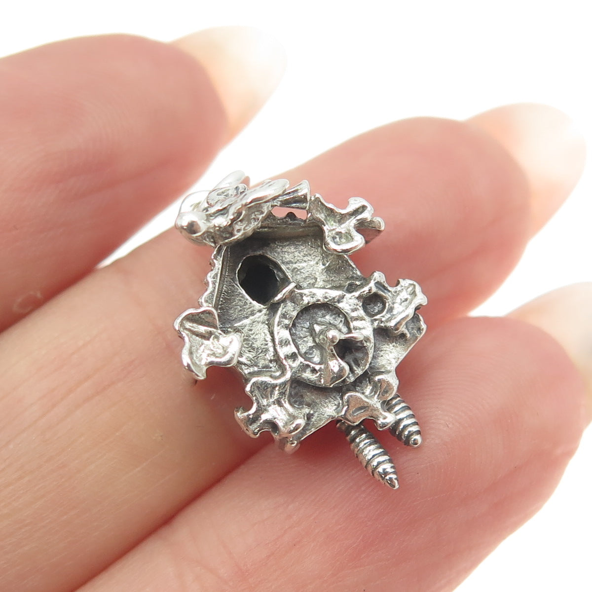 925 Sterling Silver Vintage Cuckoo Wall Clock 3D Charm Pendant