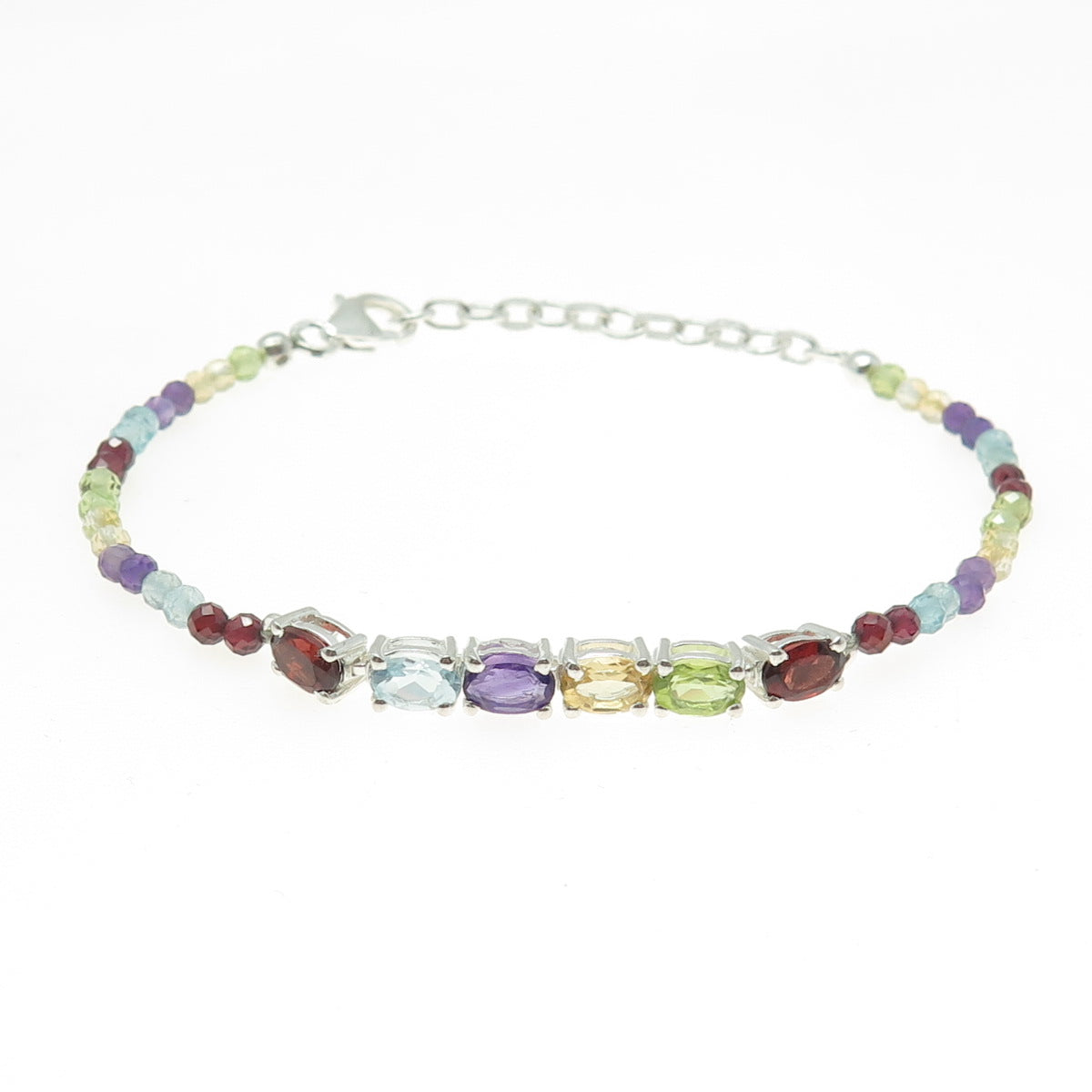 D'JOY 925 Sterling Silver Topaz Amethyst Garnet Peridot Citrine Bracelet 7-7.75"